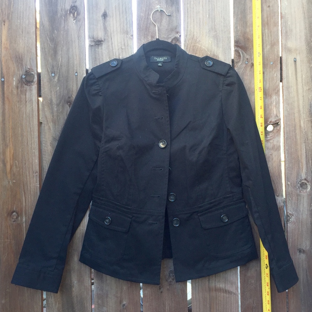 Talbots Cotton Peplum Button Black Jacket Blazer